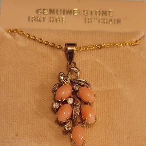 GOLD FILED NECKLACE AND NATURAL STONES PENDANT 18" LONG